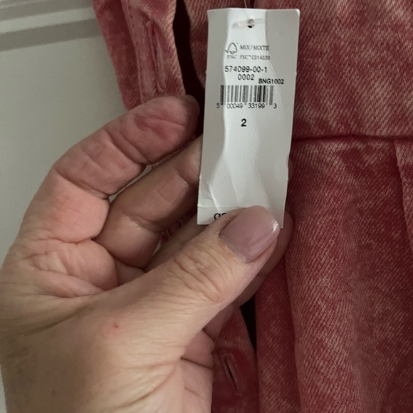 NWT Gap Side Button Apron Midi Denim Dress Pink Flamingo Pockets Size 2 - Picture 11 of 15